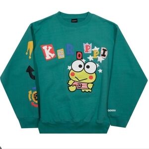 Dumbgood x Sanrio Keroppi Puff Paint Slouchy Crewneck Sweatshirt Green Size L